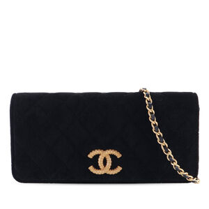 Pre-Loved Chanel CC Quilted Velvet East West Clutch On Chain